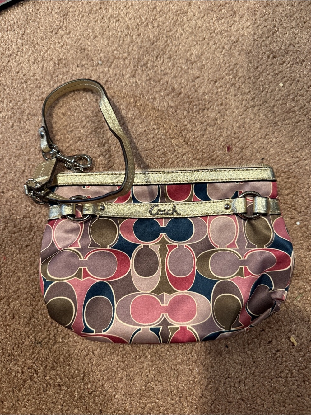 Coach Multicolor Signature Wristlet with Gold Accents